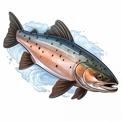 Trout on water, white background