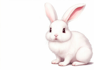 Cute bunny on white background with copy space for your text. Easter card concept, Banner with Easter rabbit