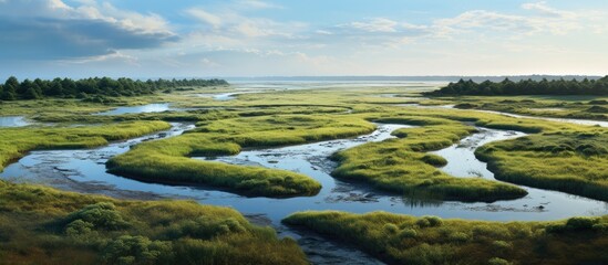 Naklejka premium Curving channels wind through wetlands.