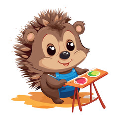 Hedgehog painting on White Background