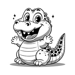 cute cartoon character of crocodile - black and white (artwork 1)