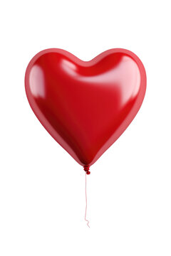 Red metallic heart-shaped balloon isolated on transparent background. Generative ai