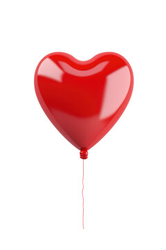 Red metallic heart-shaped balloon isolated on transparent background. Generative ai