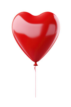 Red metallic heart-shaped balloon isolated on transparent background. Generative ai
