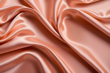 Fototapeta premium Close-up background with wavy texture of satin fabric color Peach Fuz