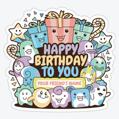 Doodle Happy Birthday to You Vector Design with Custom Name