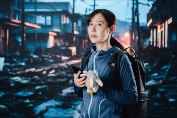 災害に遭い途方に暮れる女性