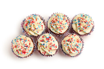 Tasty USA patriotic cupcakes isolated on white background. American Independence Day