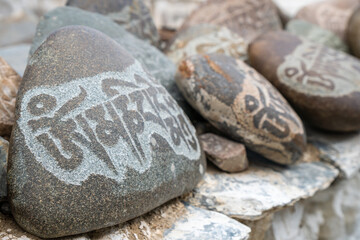 Tibetan Mantras on stones, Ladakh, Buddhism