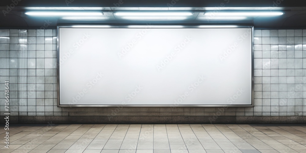 Aufkleber empty billboard in subway station with tiled walls generative ai