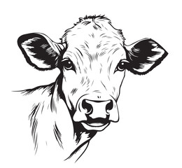 Cow portrait sketch hand drawn Farming and cattle breeding Vector illustration.