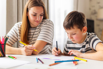 Mother and Son Enjoying Drawing Time Together