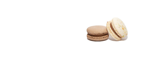 Macaroon macaron, front view on white background cutout file. Sweet macarons