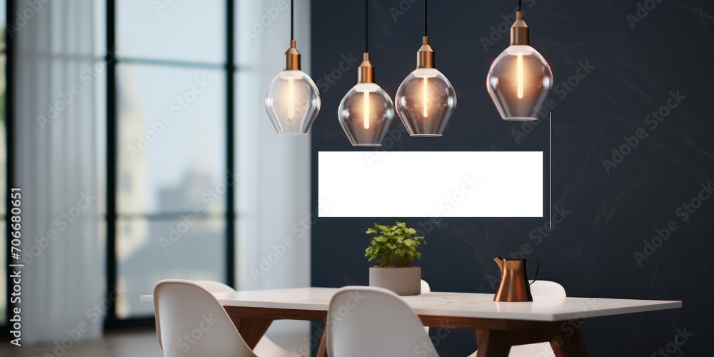 Poster dining room with table and chairs blank empty advertising space in generative ai