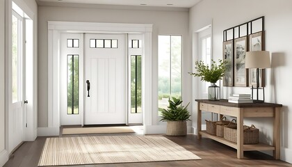 Modern farmhouse entryway. 3d rendering.