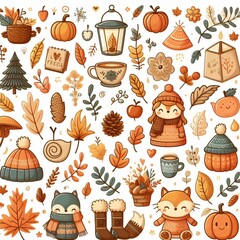 Design sem nome - 1Various autumn outfits with warm and cozy design elements, autumn, hygge