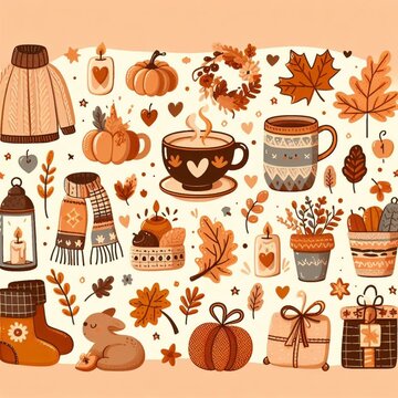 Design semVarious autumn outfits with warm and cozy design elements, autumn, hygge nome - 1