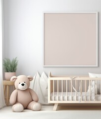 Teddy Bear Sitting Next to Crib in Baby Nursery Generative AI