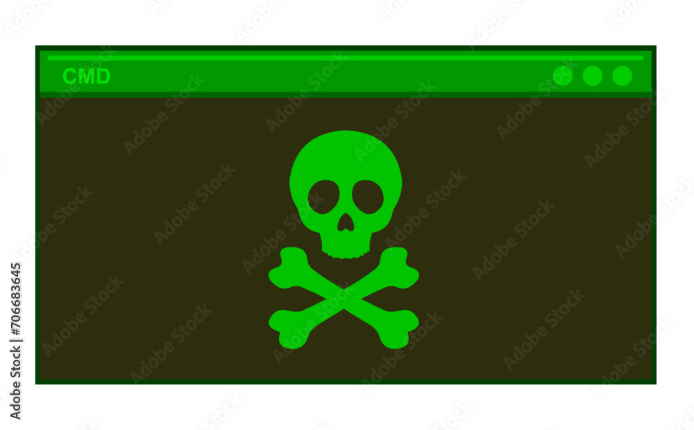 Poster vector illustration green icon skull crossbones head terminal cmd software, in concept malware softw