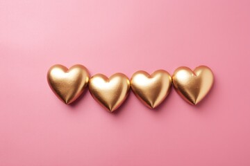 Fototapeta premium an image of four golden hearts on a pink background