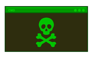 vector illustration green icon skull crossbones head terminal cmd software, in concept malware software virus or hacker computer