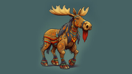 friendly cartoon mascot, full body of a Moose centaur mythical hybrid creature on all four legs with Canadian clothing - obrazy, fototapety, plakaty