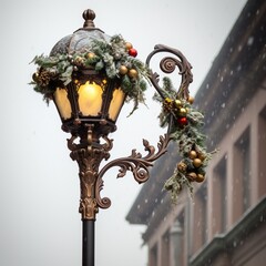 Christmas decorations wreath lamp post light image