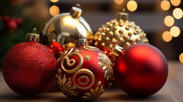 Christmas decorations red and gold balls ornament picture 