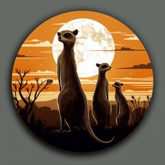 Amazing meerkat family silhouette savanna forest image Ai generated art - obrazy, fototapety, plakaty