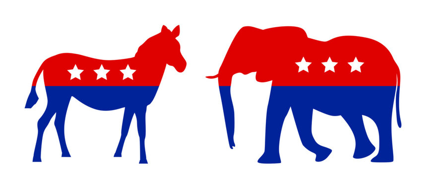 Democrat donkey and republican elephant usa debate and election symbol vector