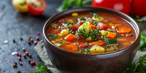 delicious vegetable soup Generative AI - obrazy, fototapety, plakaty