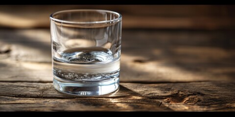 vodka in a transparent glass on a wooden table Generative AI