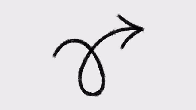 2d animation of appearance of hand-drawn arrow with boil effect. 4K video with alpha-channel.