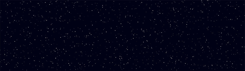 Night dark starry sky. Mystery light of distant galaxies against blackness of space endless cosmic nebulae astronomical space of glowing vector constellations. - obrazy, fototapety, plakaty