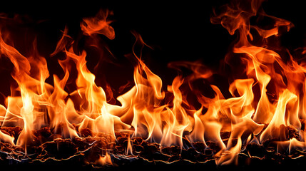 Fototapeta na wymiar Fire flames isolated on black background. Realistic fire flames texture.