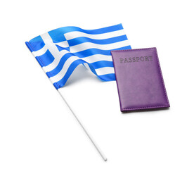 Flag of Greece and passport isolated on white background
