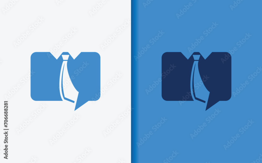 Poster abstract minimalist bubble chat combined with tie symbol concept. vector design illustration.