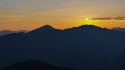 Sunset in the Gorgan Mountains. Hamyak Mountain. Carpathian Mountains. Ukraine