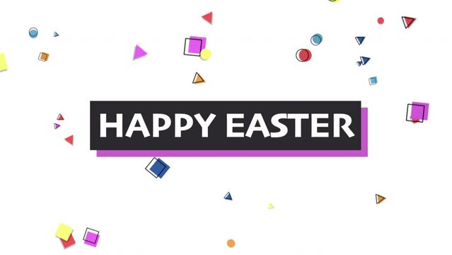 Vibrant confetti adds joy to a Happy Easter greeting card. Happy Easter in the center brings holiday cheer, creating festive atmosphere