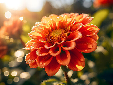Vibrant petals of a common zinnia bask in the warm sun, showcasing the delicate beauty of this annual plant amidst a sea of chrysanths and dahlias