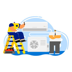 Cartoon of  the  air  conditioner technician  service activities.