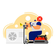 Cartoon of  the  air  conditioner technician  service activities.