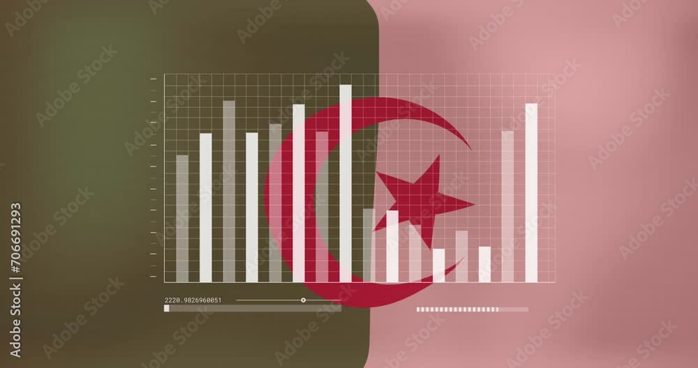 Poster animation of statistical data processing against waving algeria flag background