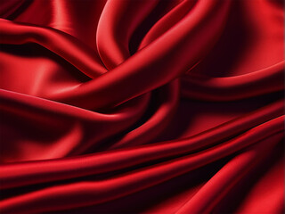 Obraz premium red silk satin backdrop background wavy soft folds on shiny fabric luxurious textile texture background beauty care cosmetic product background with copy space product mock up abstract background