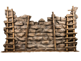 a stone wall with ladders