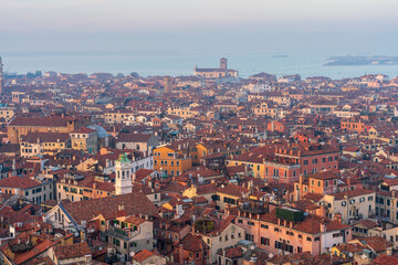 Venice Panoramic City view from top during sunset phase