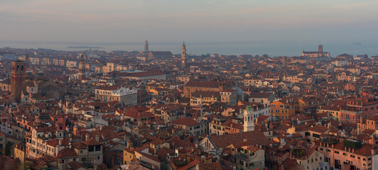 Venice Panoramic City view from top during sunset phase