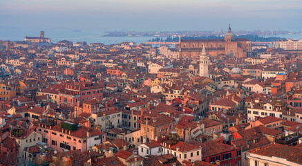 Fototapeta na wymiar Venice Panoramic City view from top during sunset phase