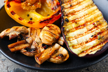 Plate with grilled vegetables, closeup