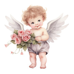 Fototapeta premium Watercolor Cute Cupid Clipart PNG, cute angle PNG, Valentine Cupid with Bow, Romantic Cupid Digital download, Love cupid, Cute Cherubs Cupids, angel illustrations, Cherubs art wedding, cupid wedding 